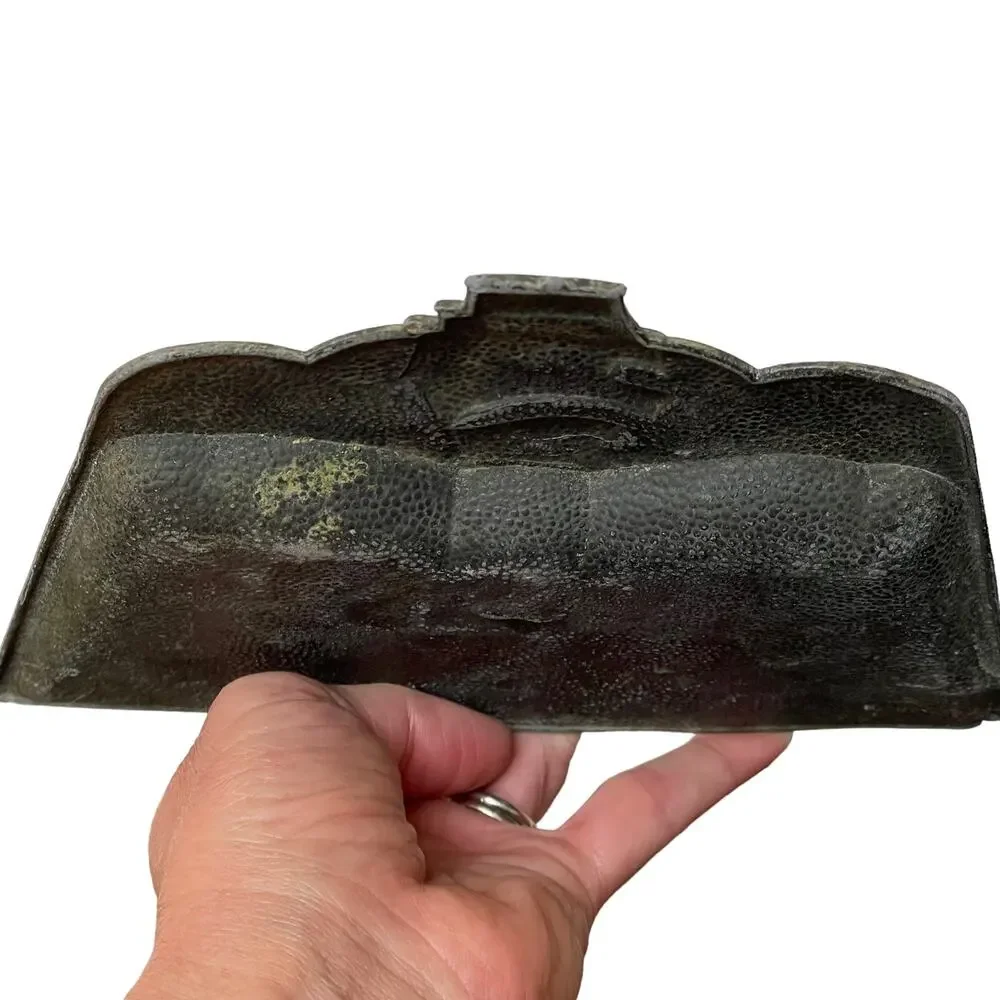Antique Metal Crumb Catcher Dustpan Set Embossed Ship Schooner No Bristles READ